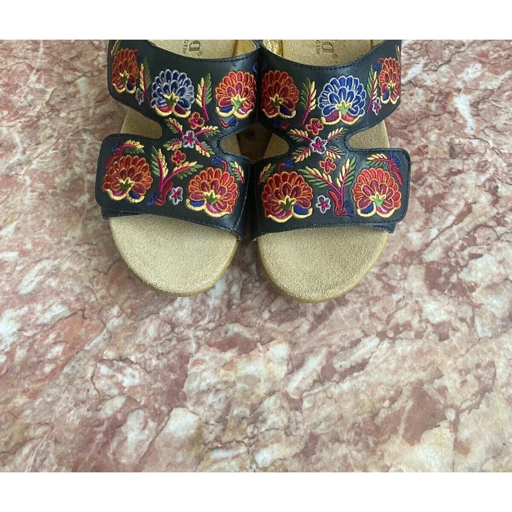New Alegria Lin Embroidered Multicolor Leather Slip-on Wedge Sandals EU 38 /US 8